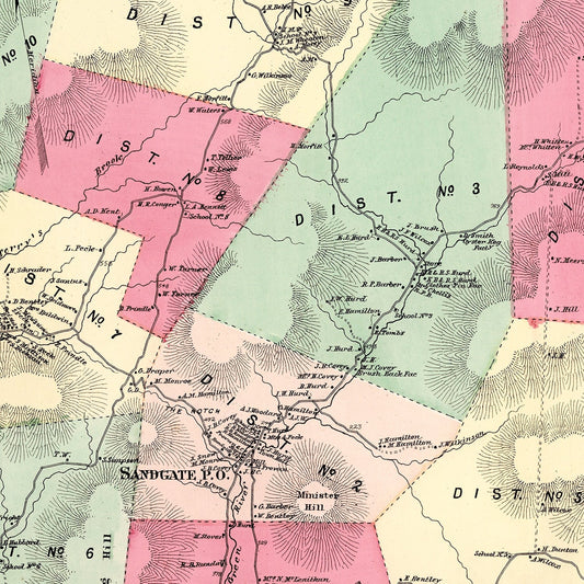 Vintage Map of Sandgate Township, Vermont, 1869