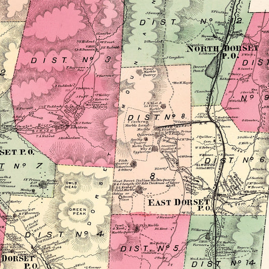 Vintage Map of Dorset, Bennington County, Vermont, 1869