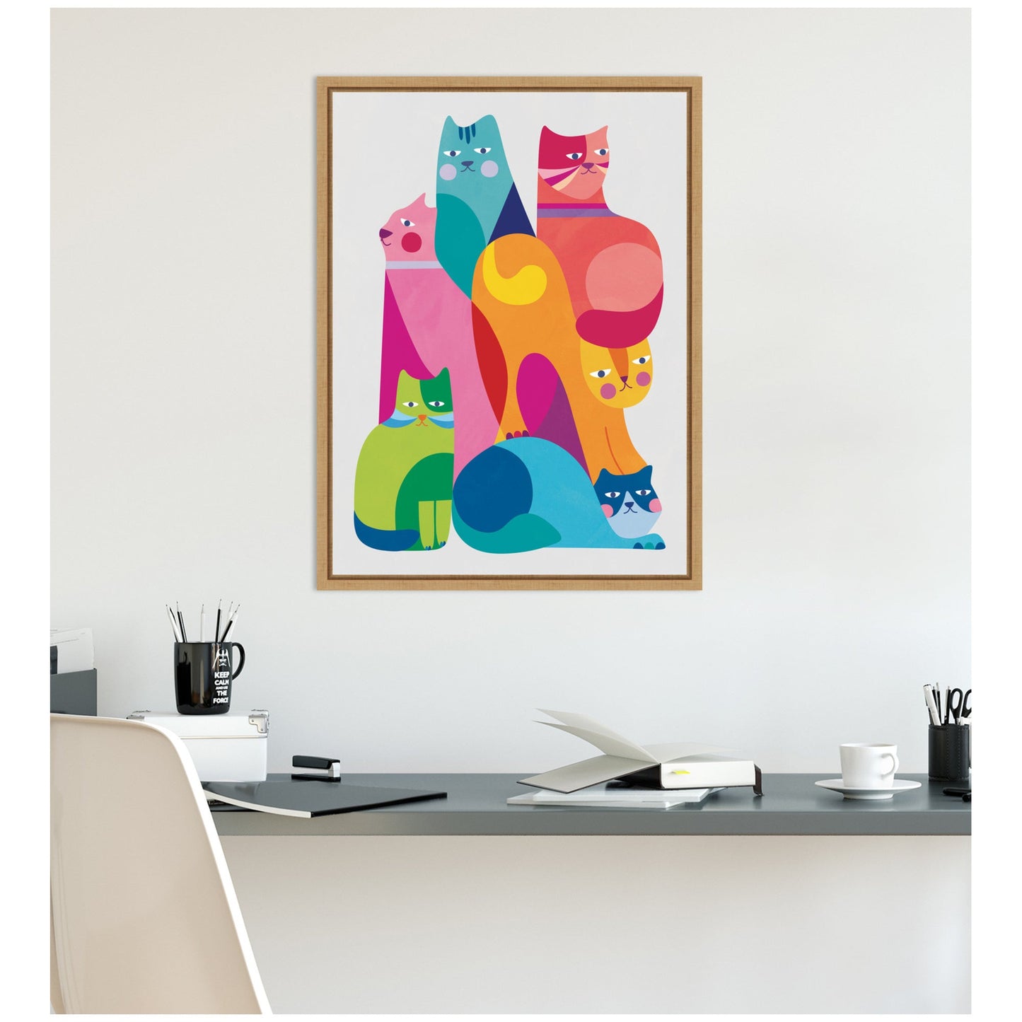 Modern Abstract Cats Framed Canvas Wall Art