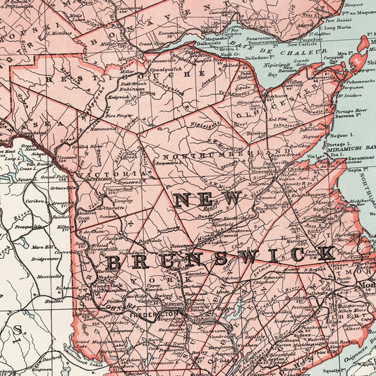Vintage Map of New Brunswick, Canada, 1925