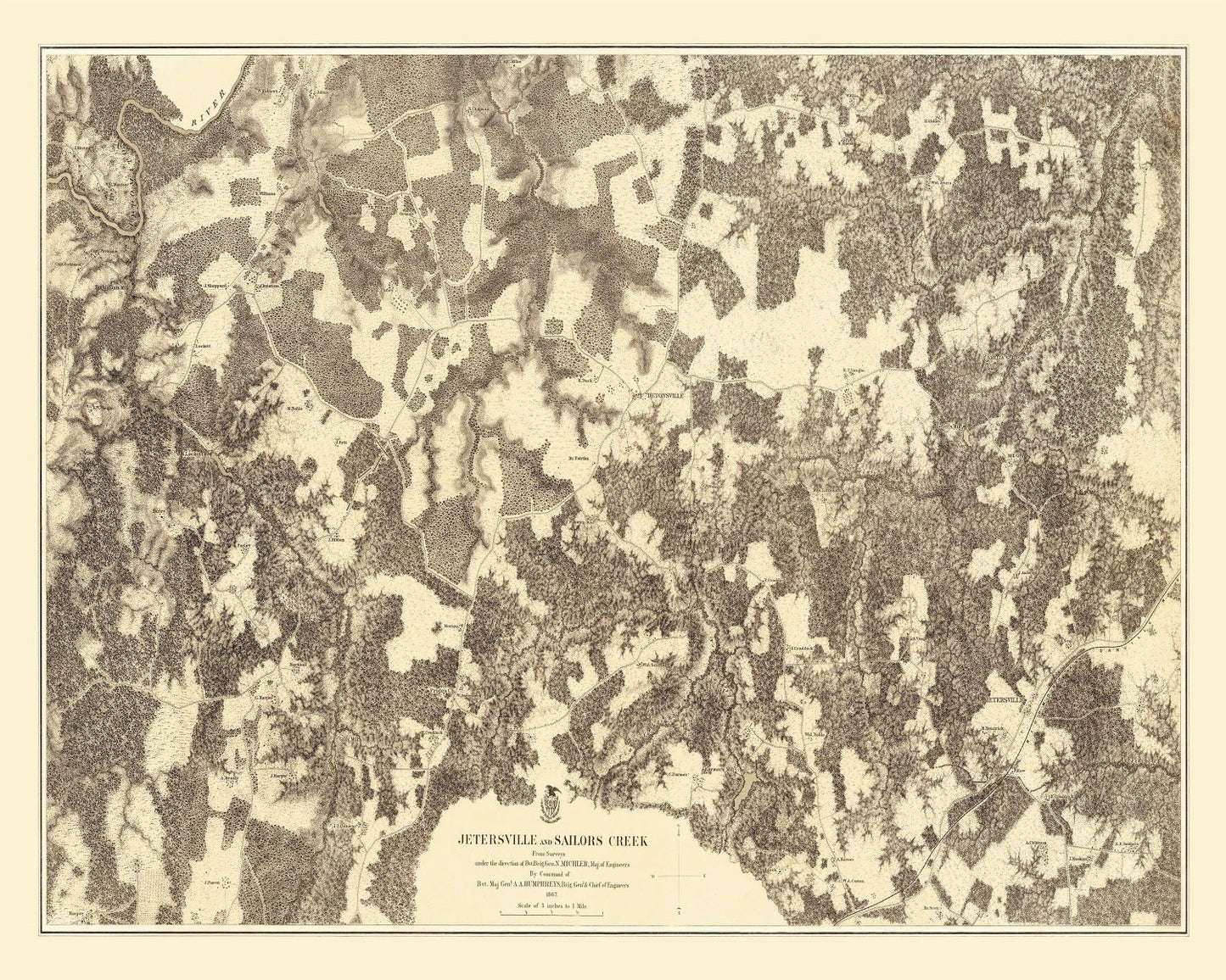 Vintage Map of the Battle of Jetersville and Sailor's Creek, 1869