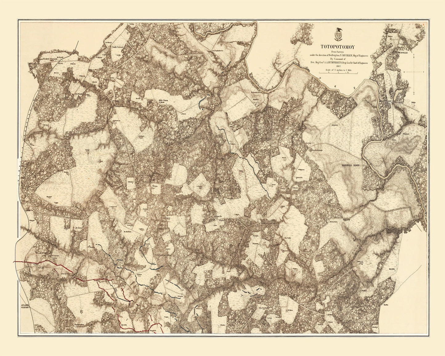 Vintage Map of the Battle of Totopotomoy, Virginia, 1869