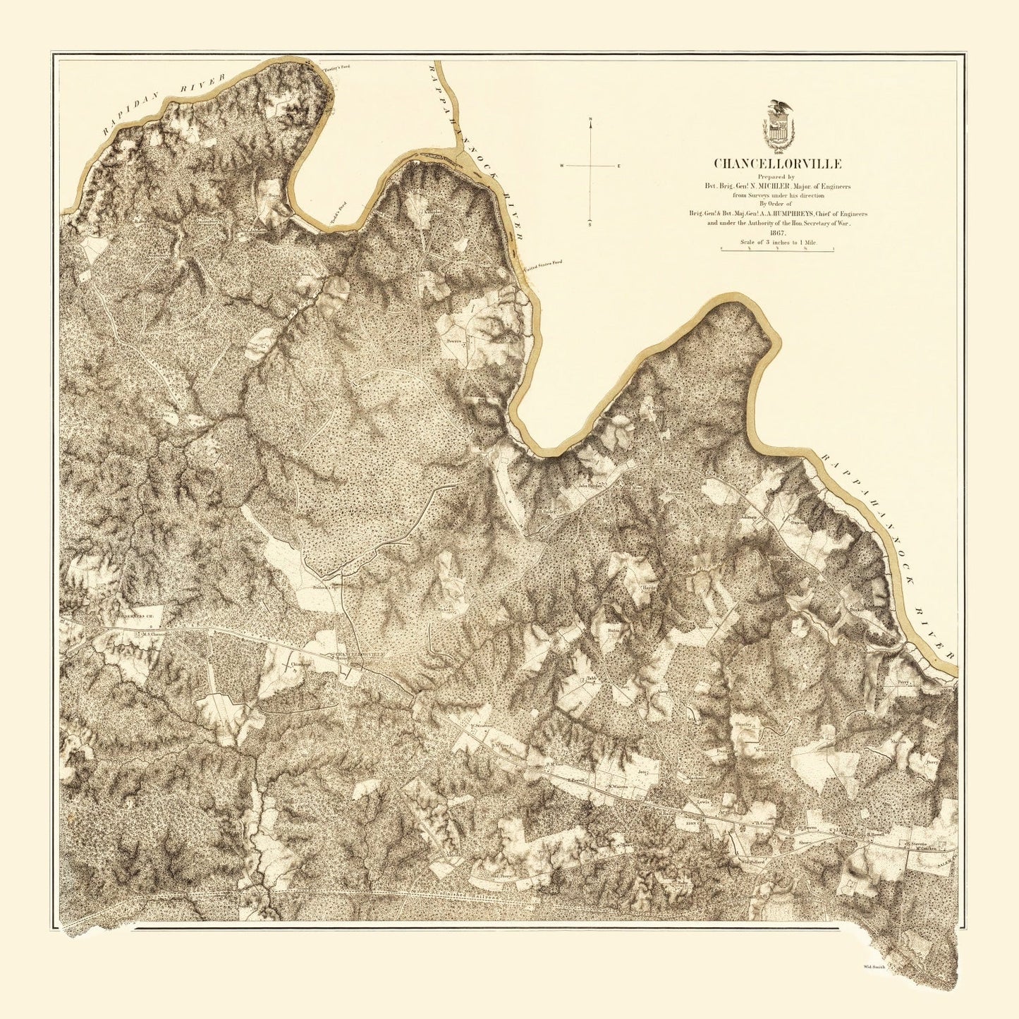 Vintage Map of the Battle of Chancellorsville, Virginia, 1869