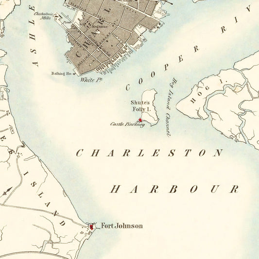 Vintage Map of Charleston, South Carolina, 1857 Wall Art