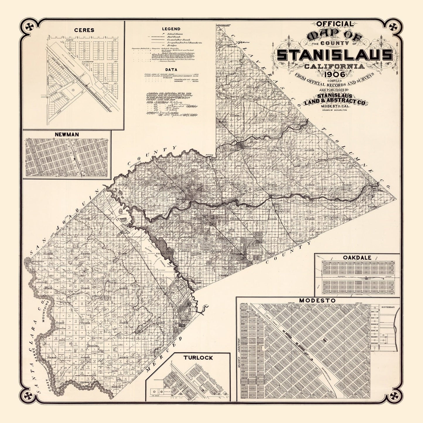 Vintage Map of Stanislaus County, California, 1906