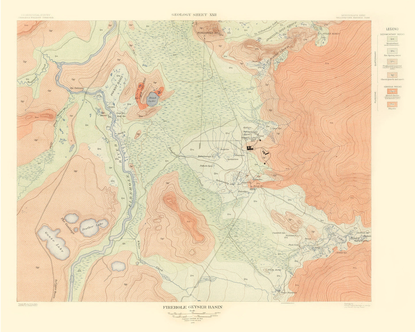 Vintage Map of Firehole Geyser Basin, Wyoming, 1904