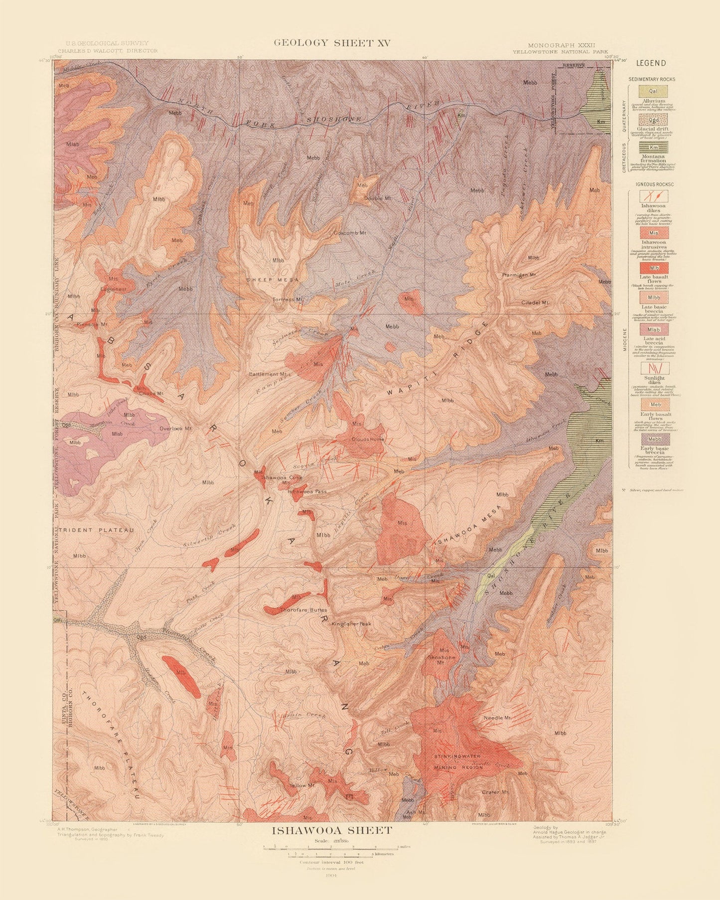 Vintage Map of Ishawooa Sheet, Wyoming, 1904