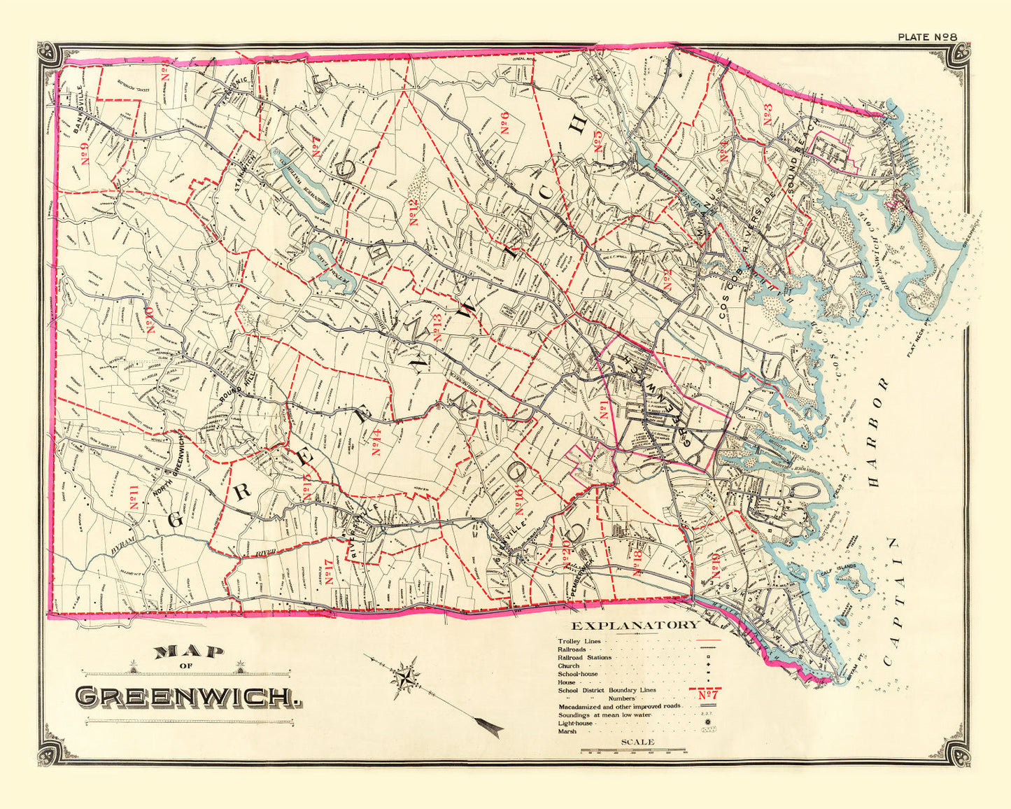 Vintage Map of Greenwich, Connecticut, 1900
