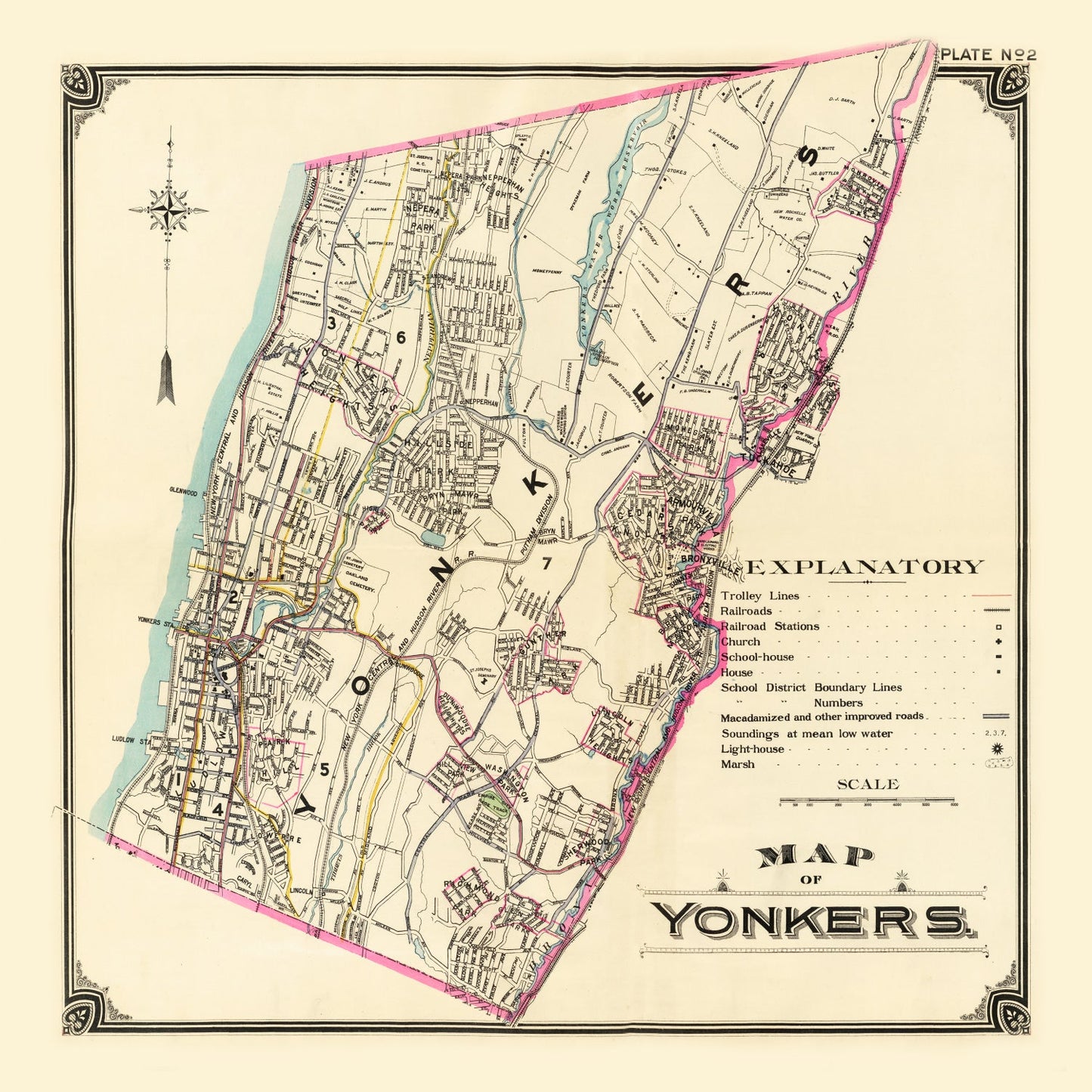 Vintage Map of Yonkers, New York, 1900