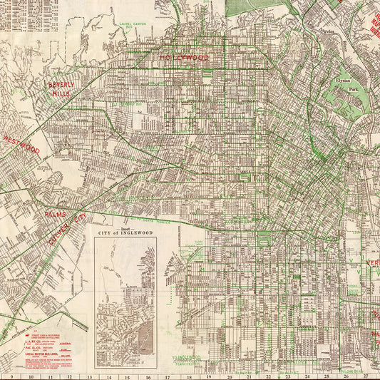Vintage Map of Los Angeles, California, 1928