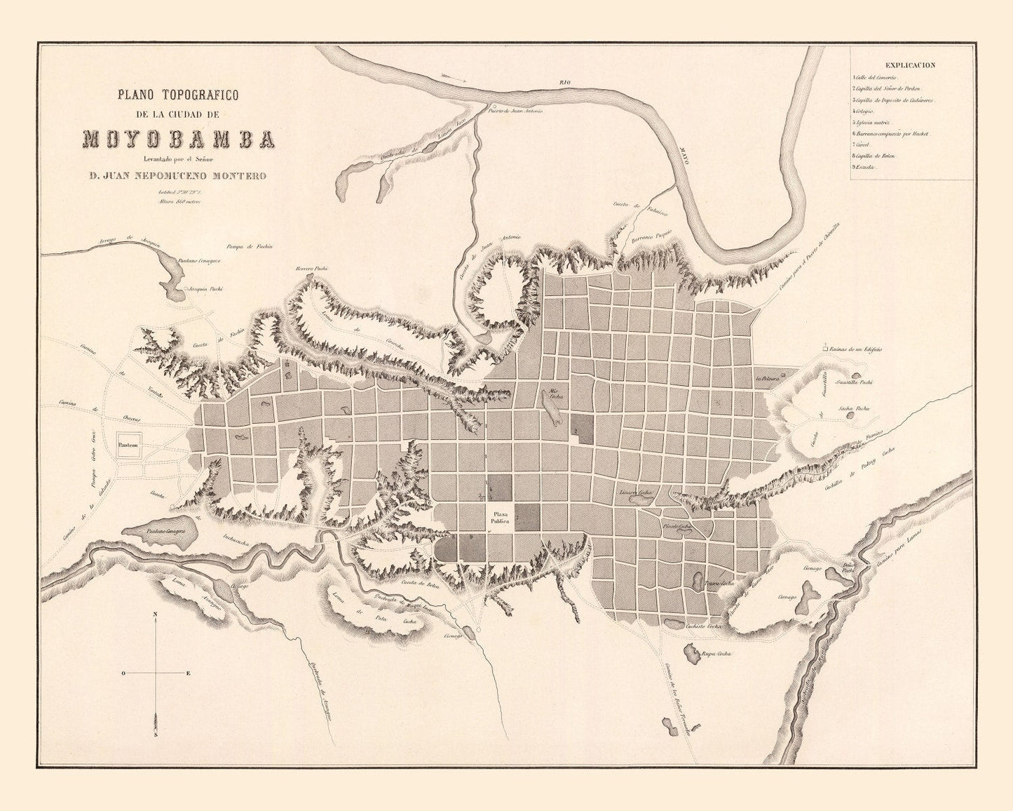 Vintage Map of Moyobamba, Peru, 1865