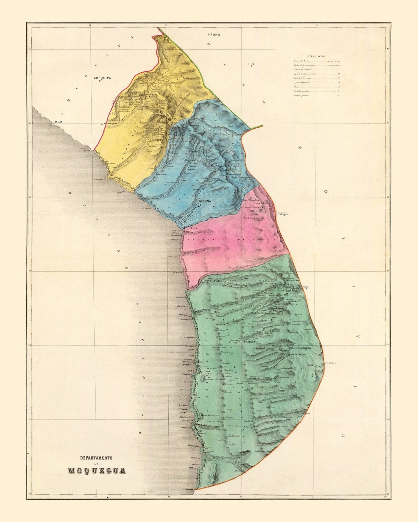 Vintage Map of Moquegua, Peru, 1865