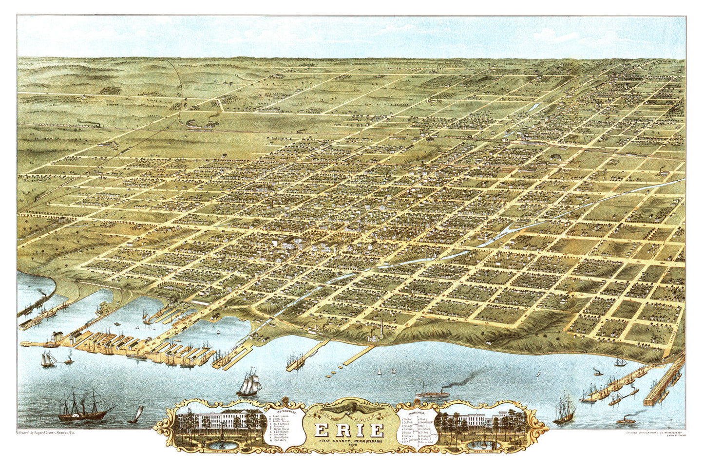 Vintage Map of Erie, Pennsylvania, 1870