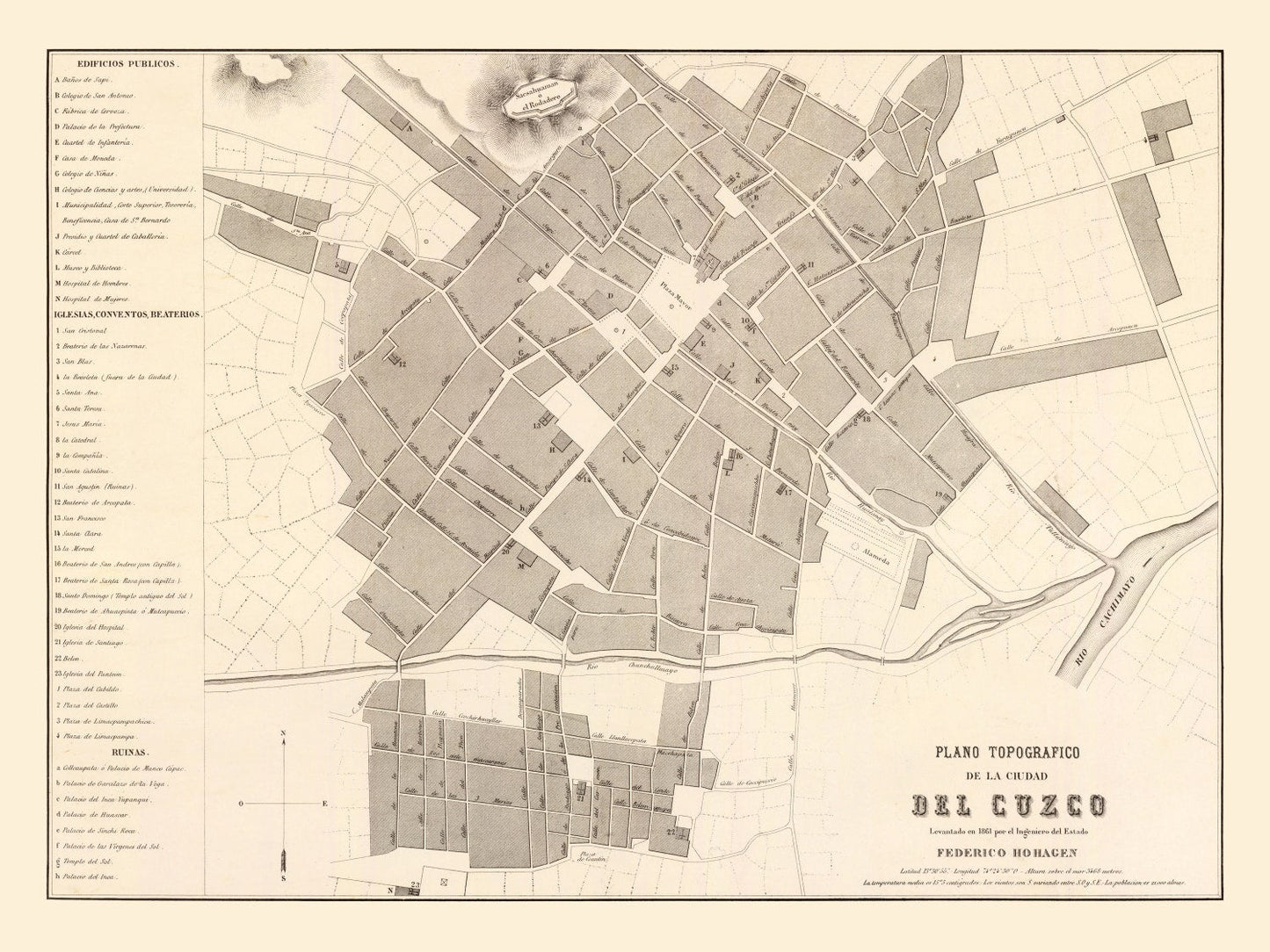 Vintage Map of Cuzco, Peru, 1865