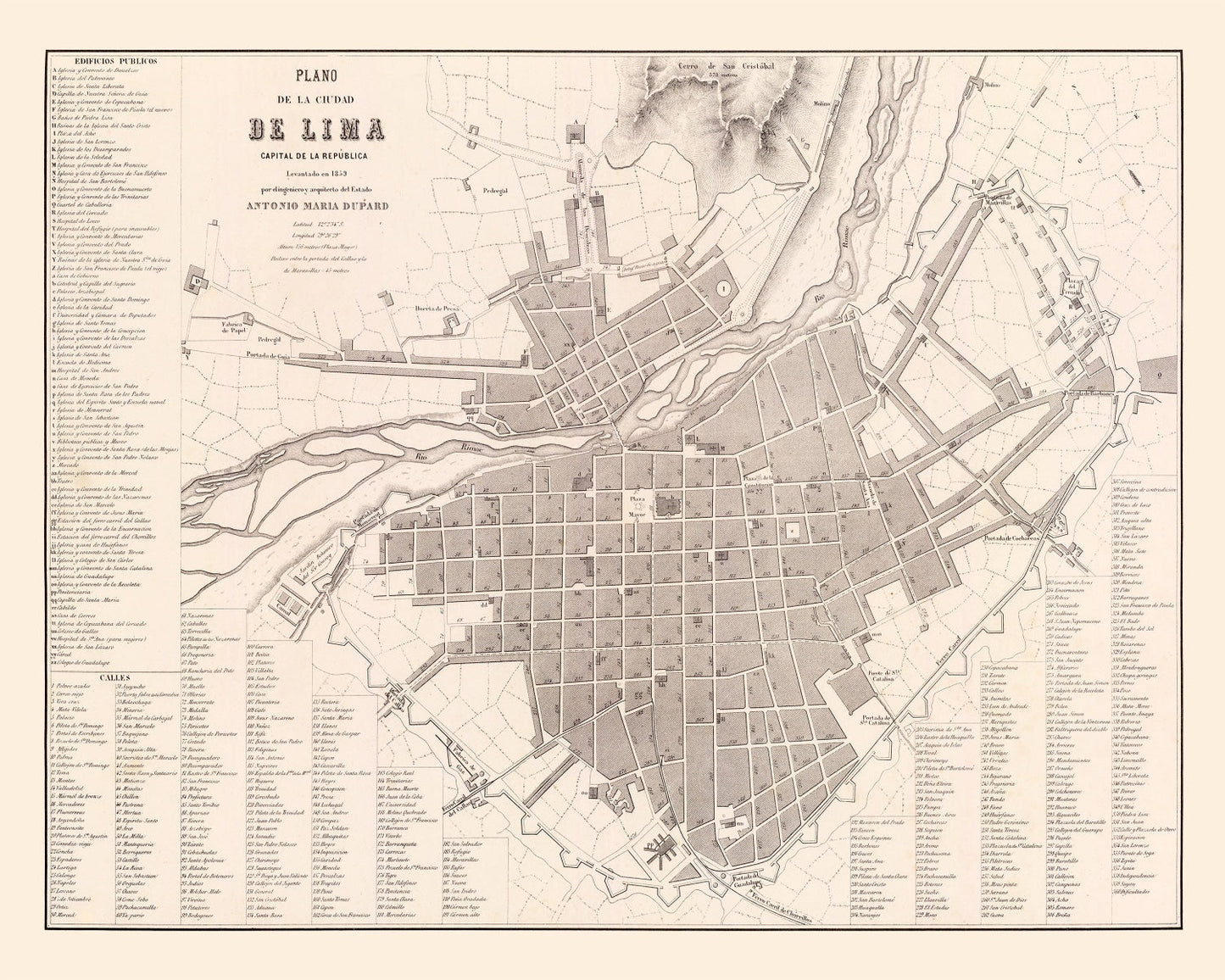 Vintage Map of Lima, Peru, 1865