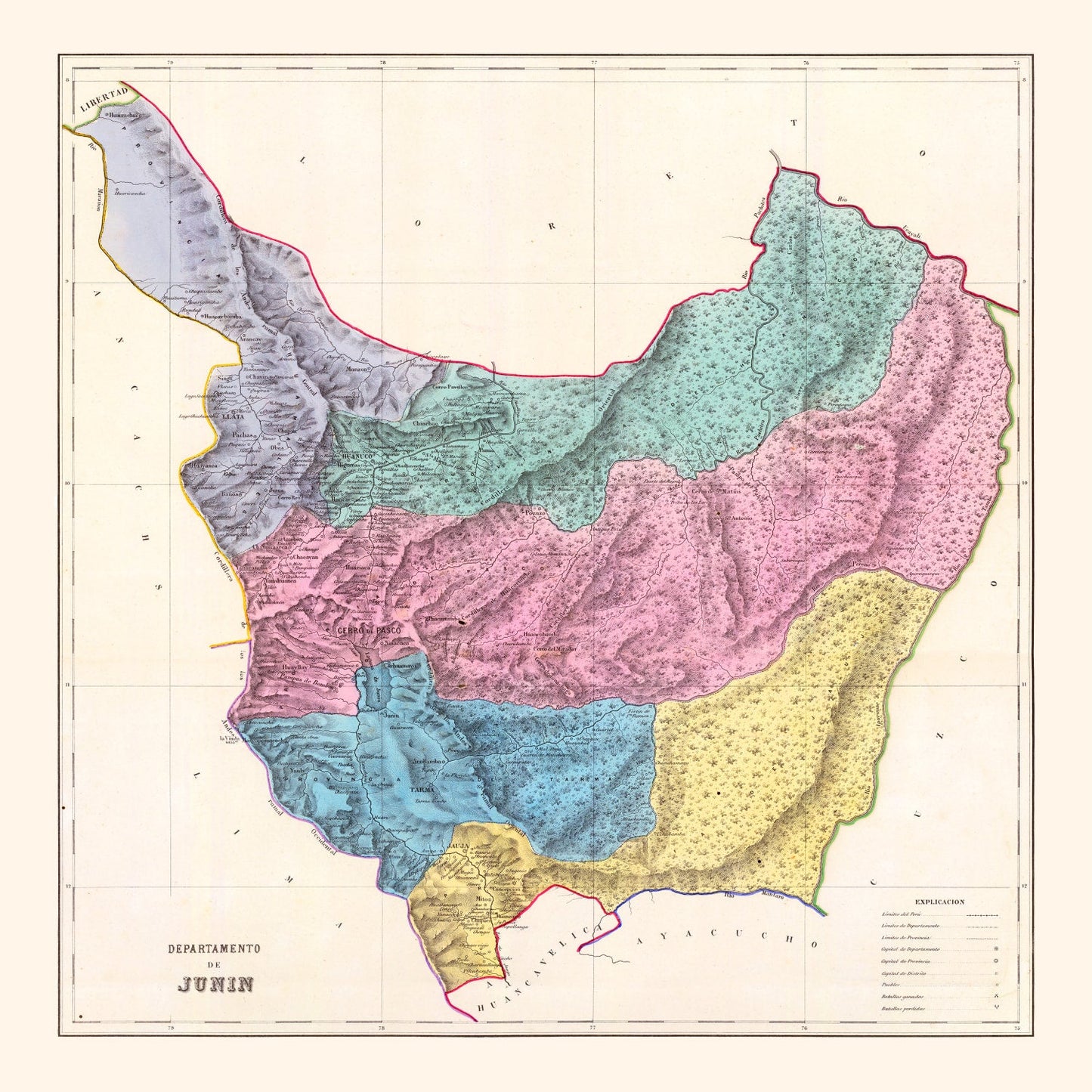 Vintage Map of Junin, Peru, 1865