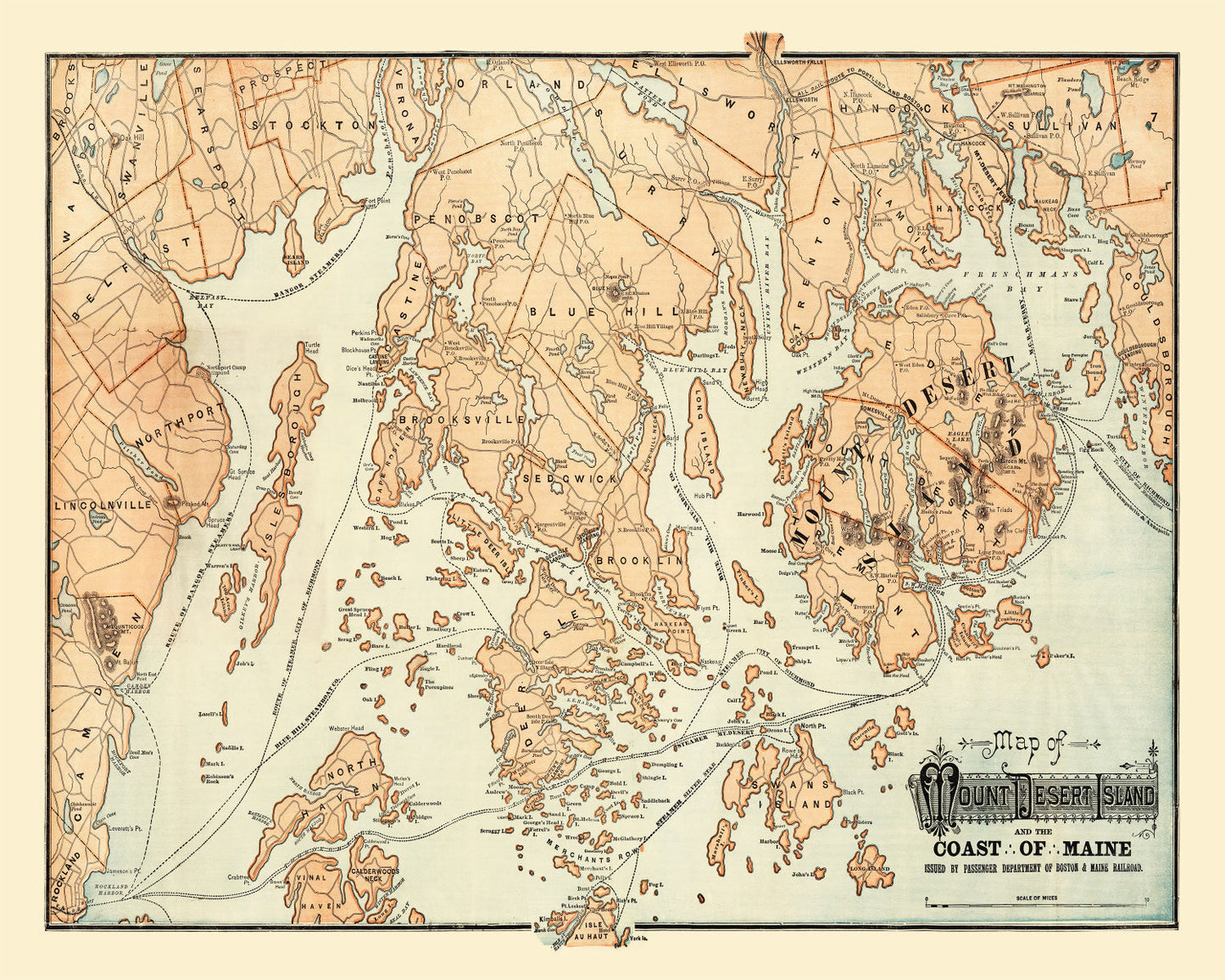 Vintage Map of Mount Desert Island, Maine, 1890