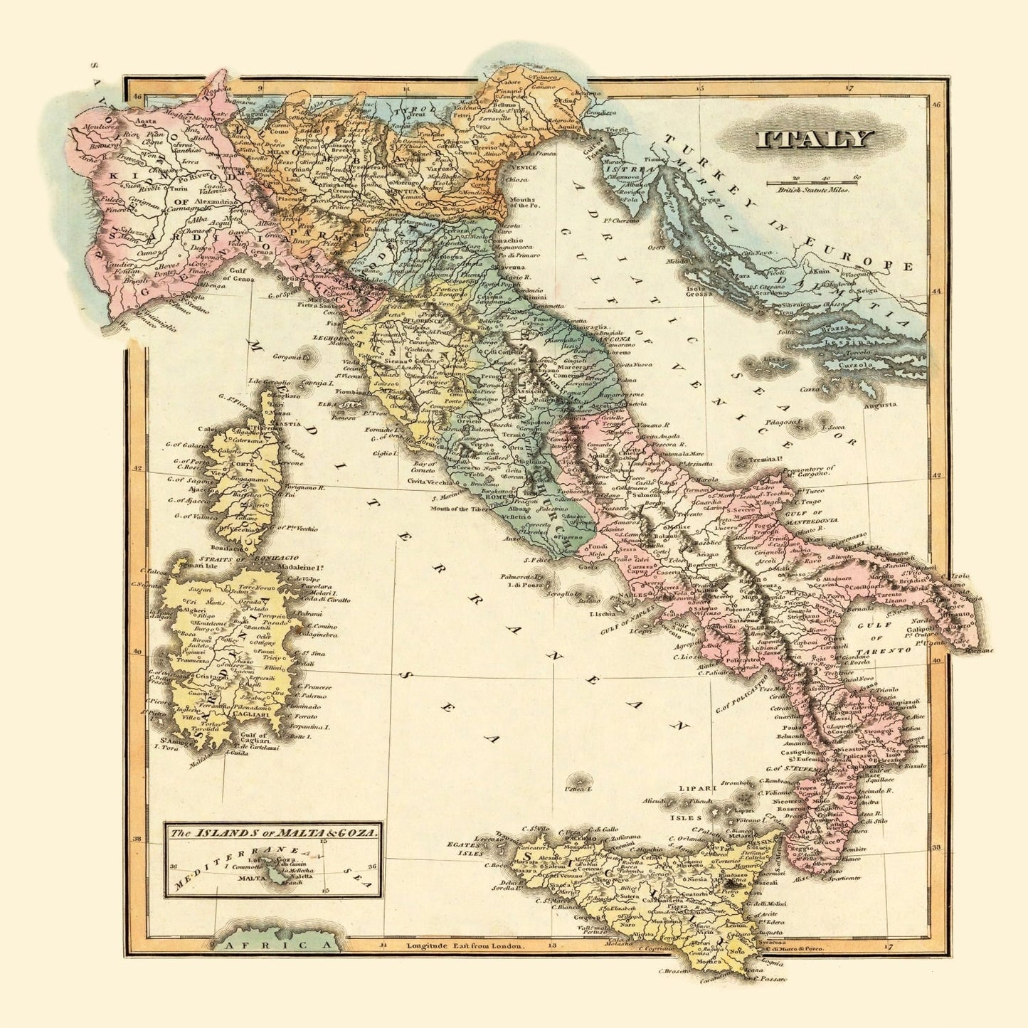 Vintage Map of Italy, 1823