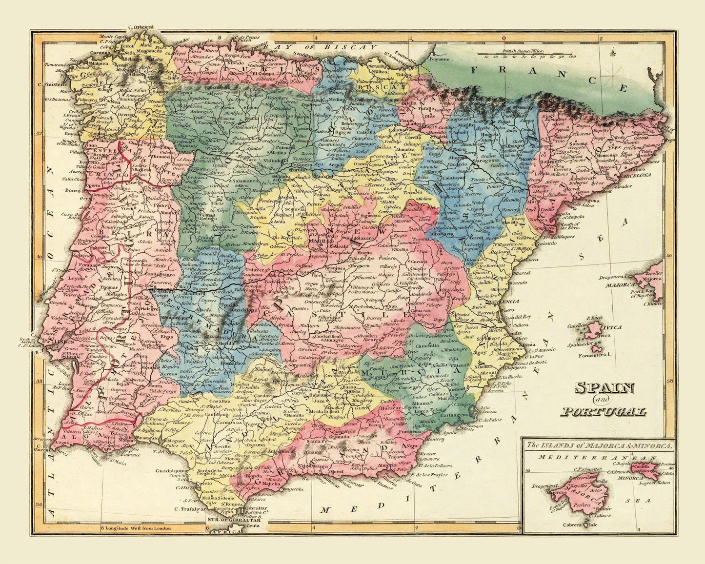 Vintage Map of Portugal, 1823