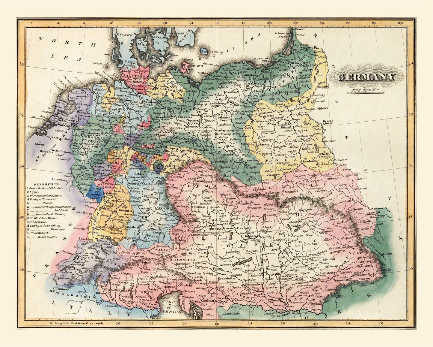 Vintage Map of Germany, 1823