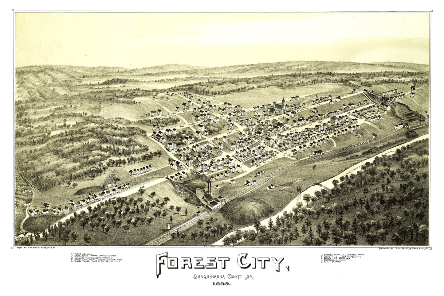 Vintage Map of Forest City, Pennsylvania, 1889
