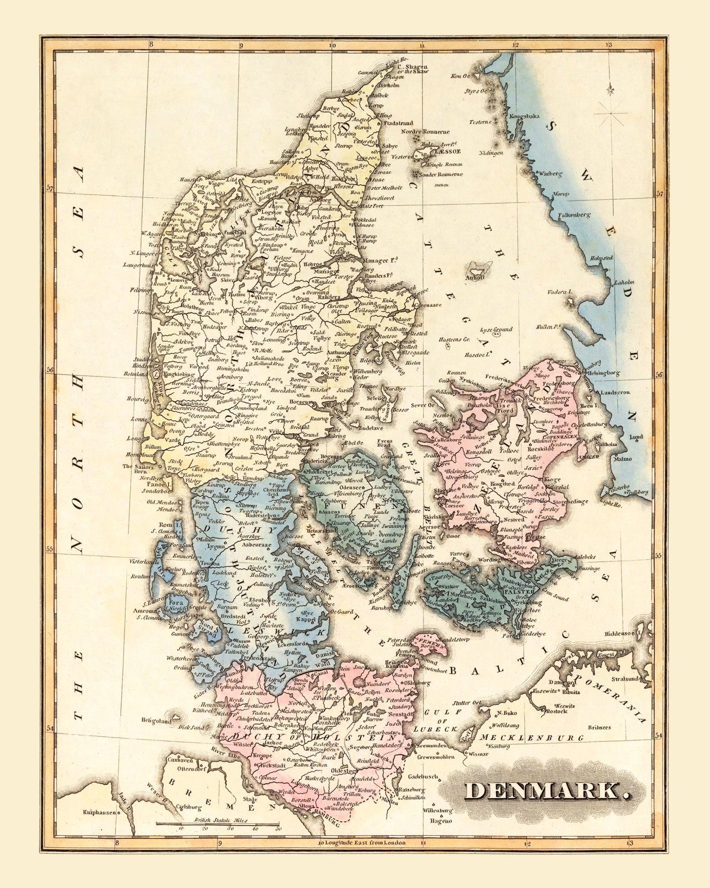 Vintage Map of Denmark, 1823