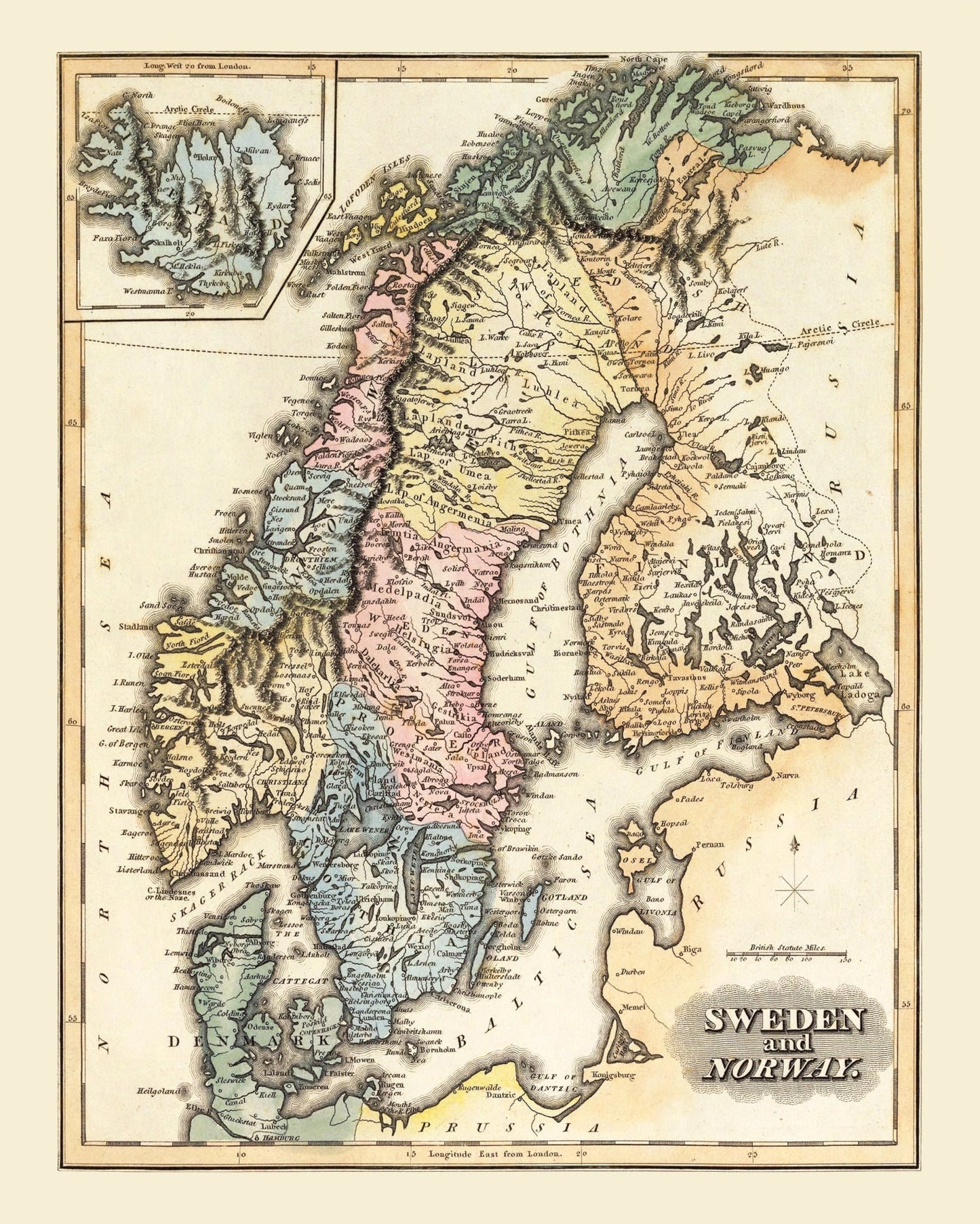 Vintage Map of Norway, 1823