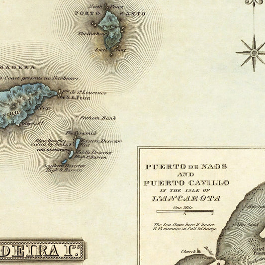 Vintage Map of Madeira Islands, Portugal, 1823