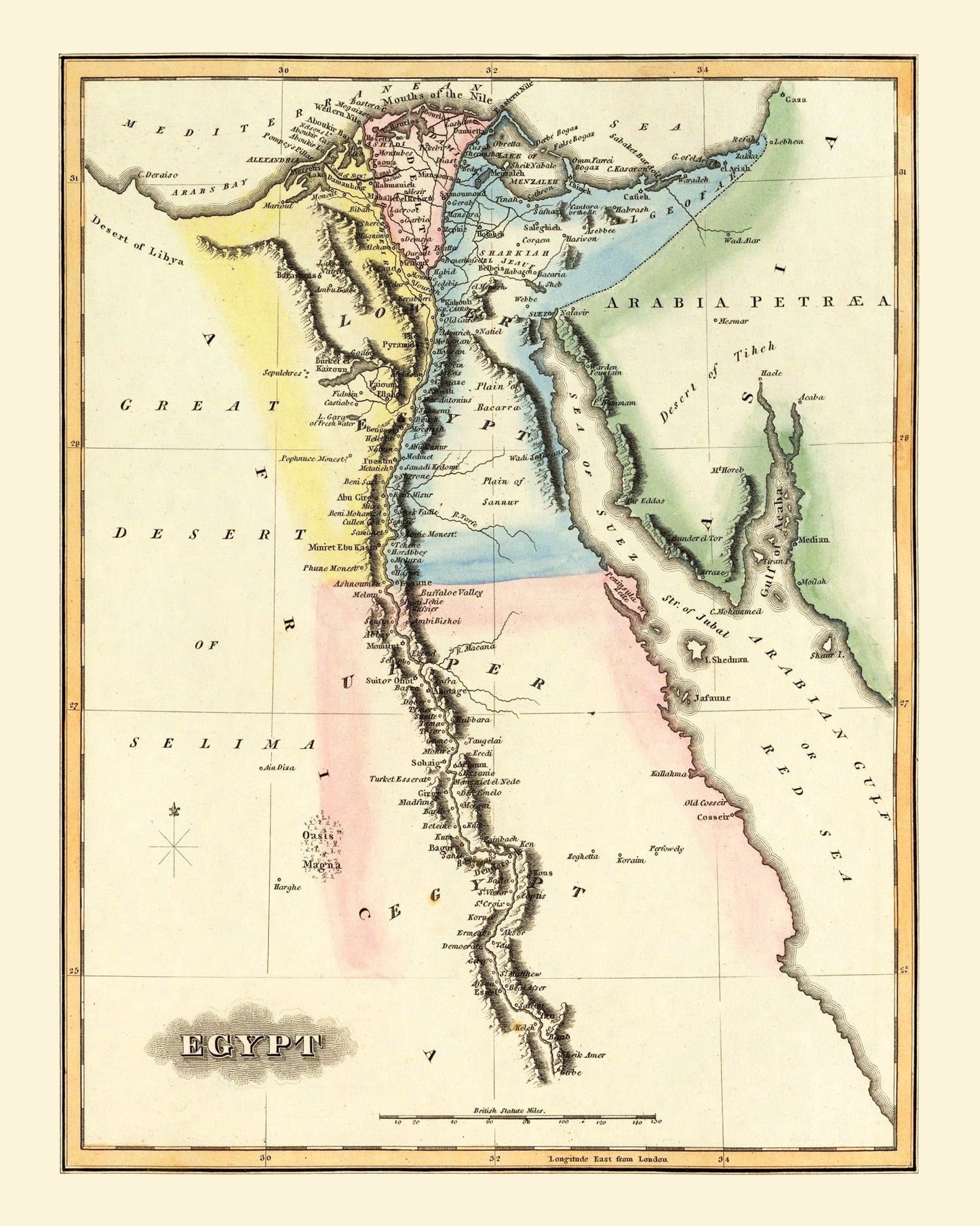 Vintage Map of Egypt, 1823