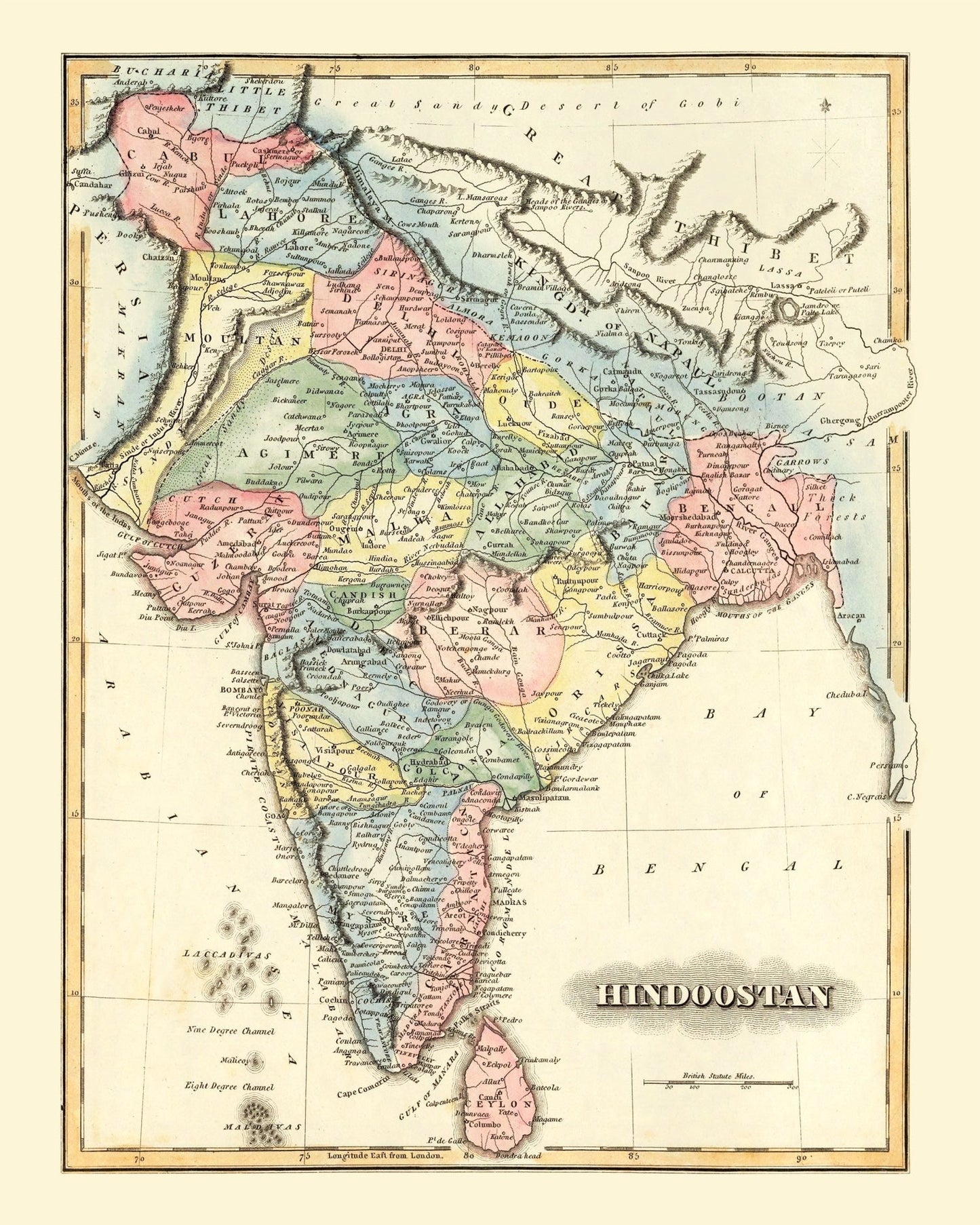Vintage Map of India, 1823