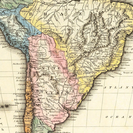 Vintage Map of South America, 1823