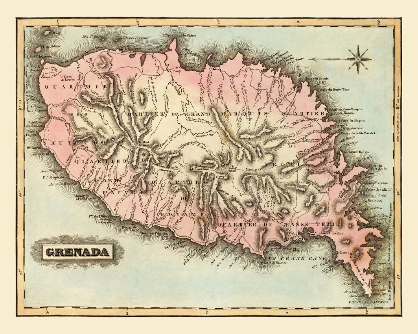 Vintage Map of Grenada, 1823