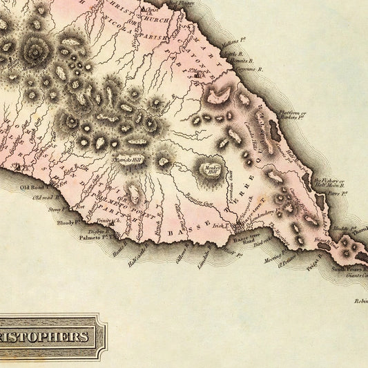 Vintage Map of St. Kitts (St. Christopher), 1823