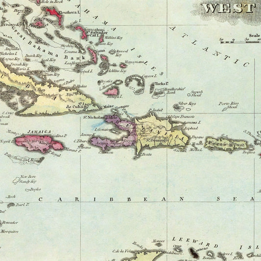 Vintage Map of the West Indies, 1823