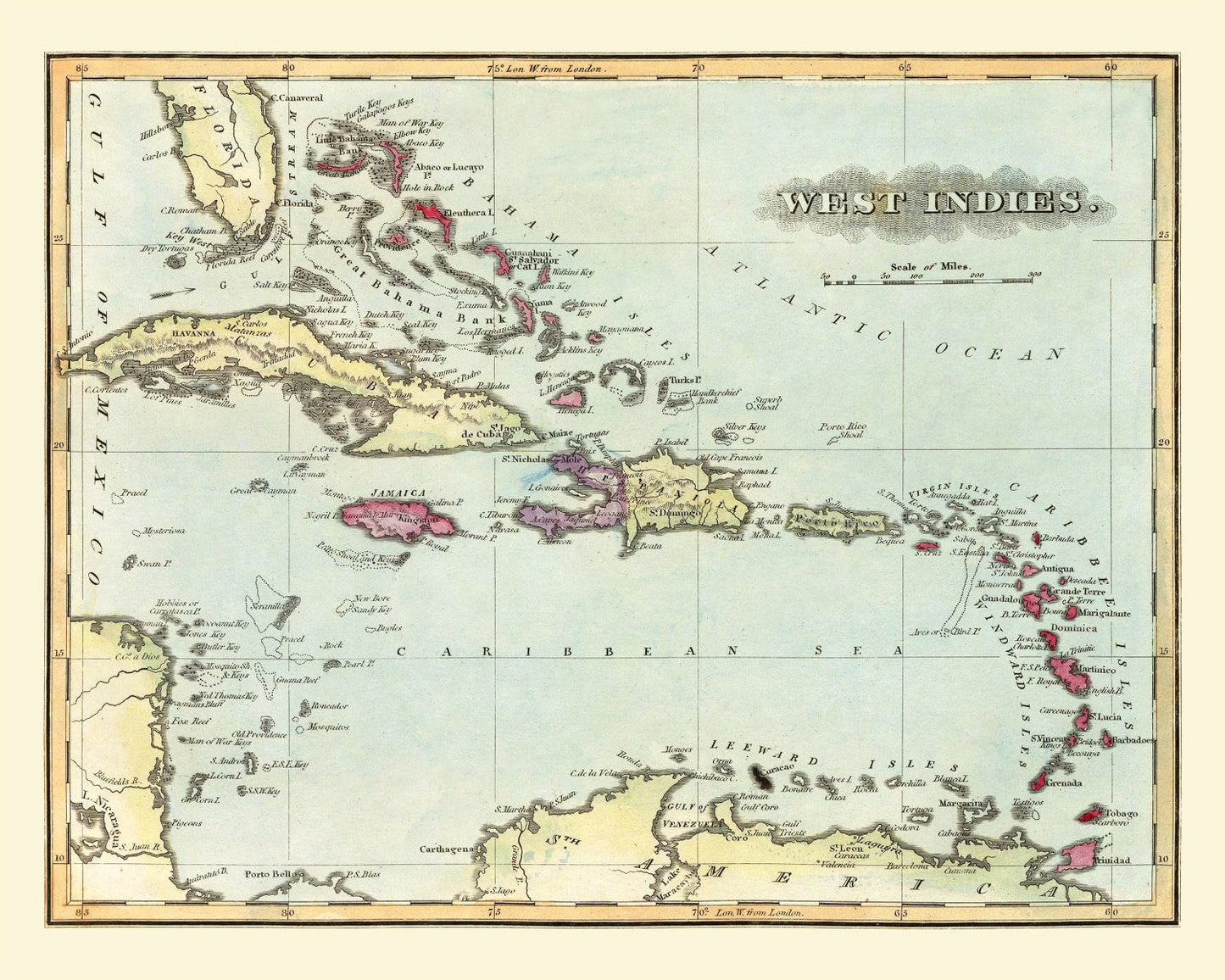 Vintage Map of the West Indies, 1823