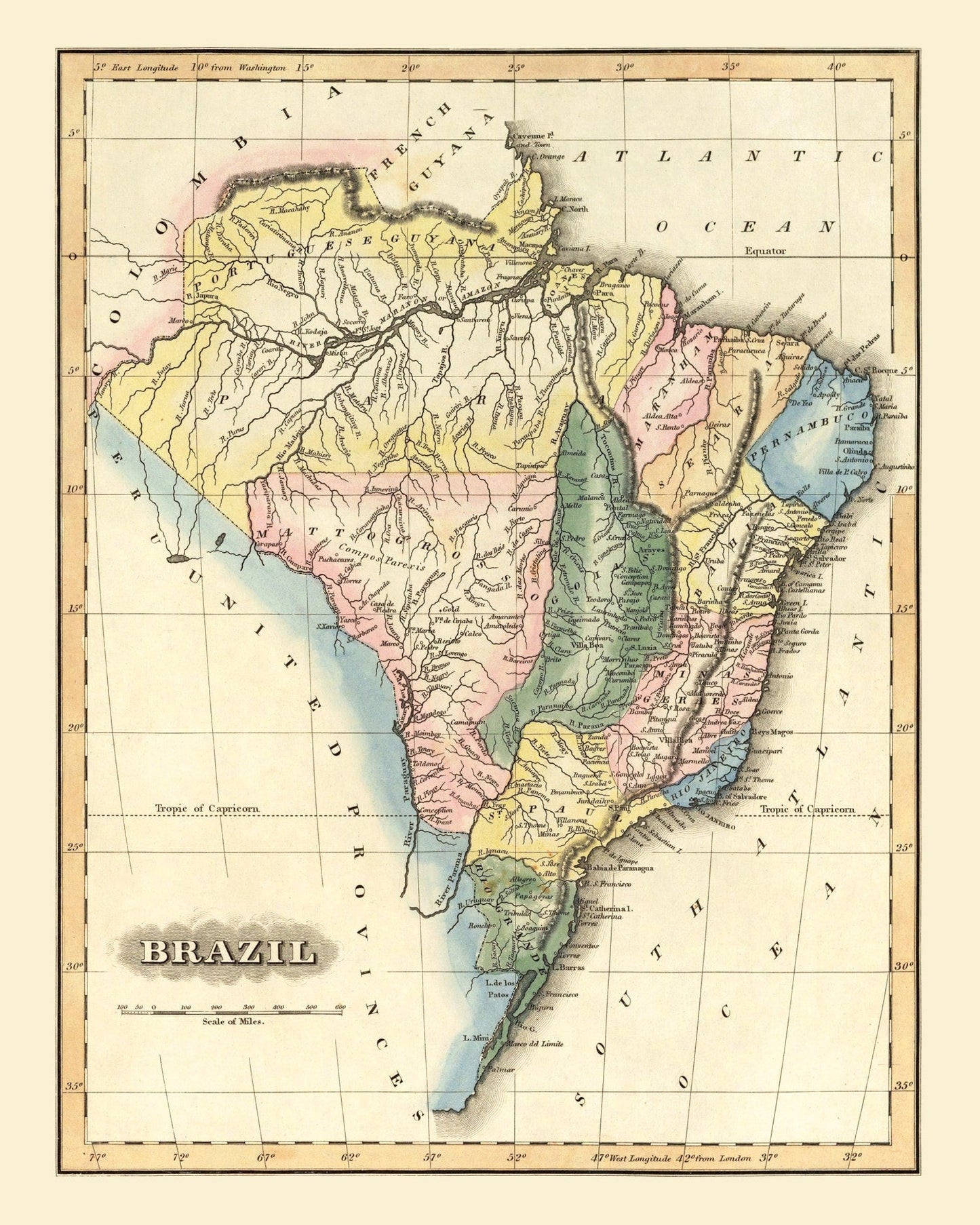 Vintage Map of Brazil 1823