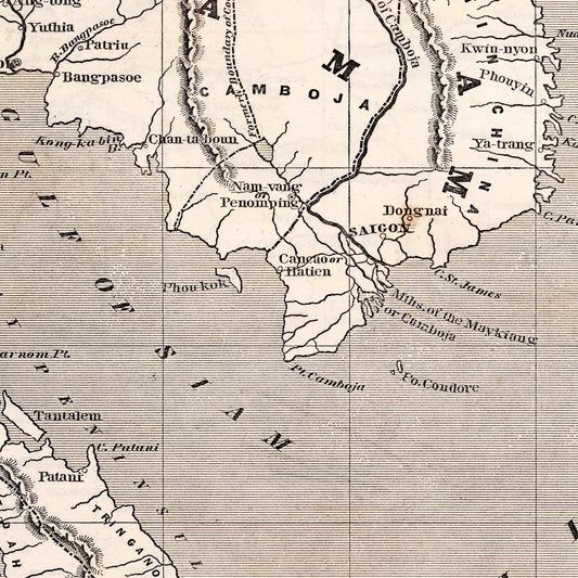 Vintage Map of Thailand, 1848