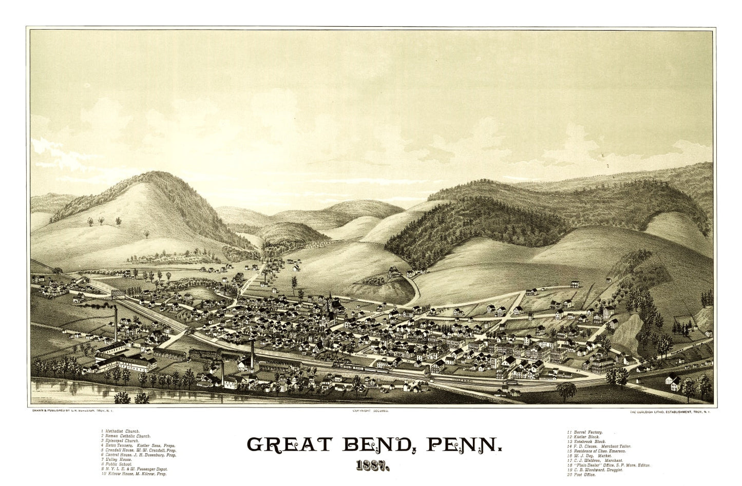 Vintage Map of Great Bend, Pennsylvania, 1887