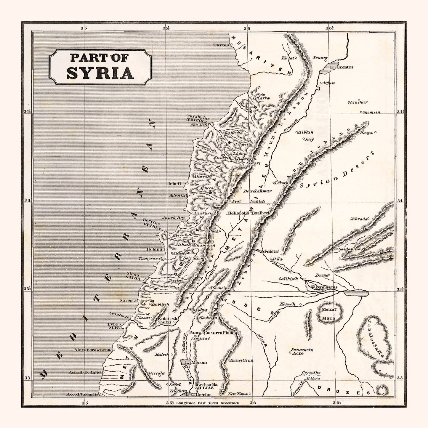 Vintage Map of Syria, 1848
