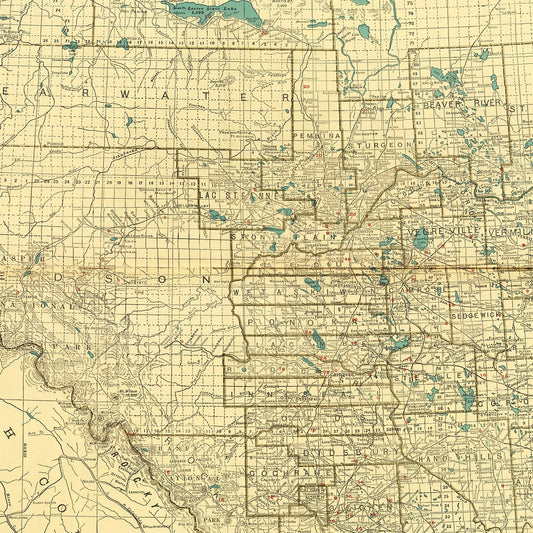 Vintage Map of Alberta, Canada, 1924