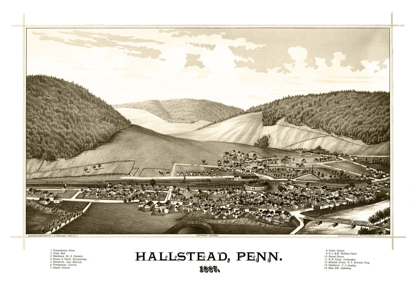 Vintage Map of Hallstead, Pennsylvania, 1887
