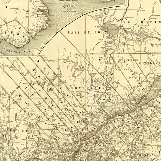 Vintage Map of Quebec, Canada, 1924