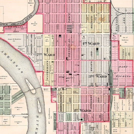 Vintage Map of Wichita, Kansas, 1882