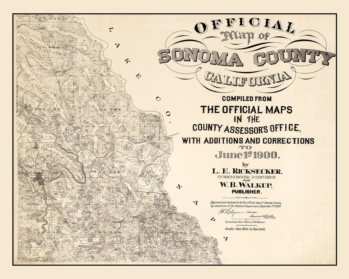Vintage Map of Sonoma County, California, 1900