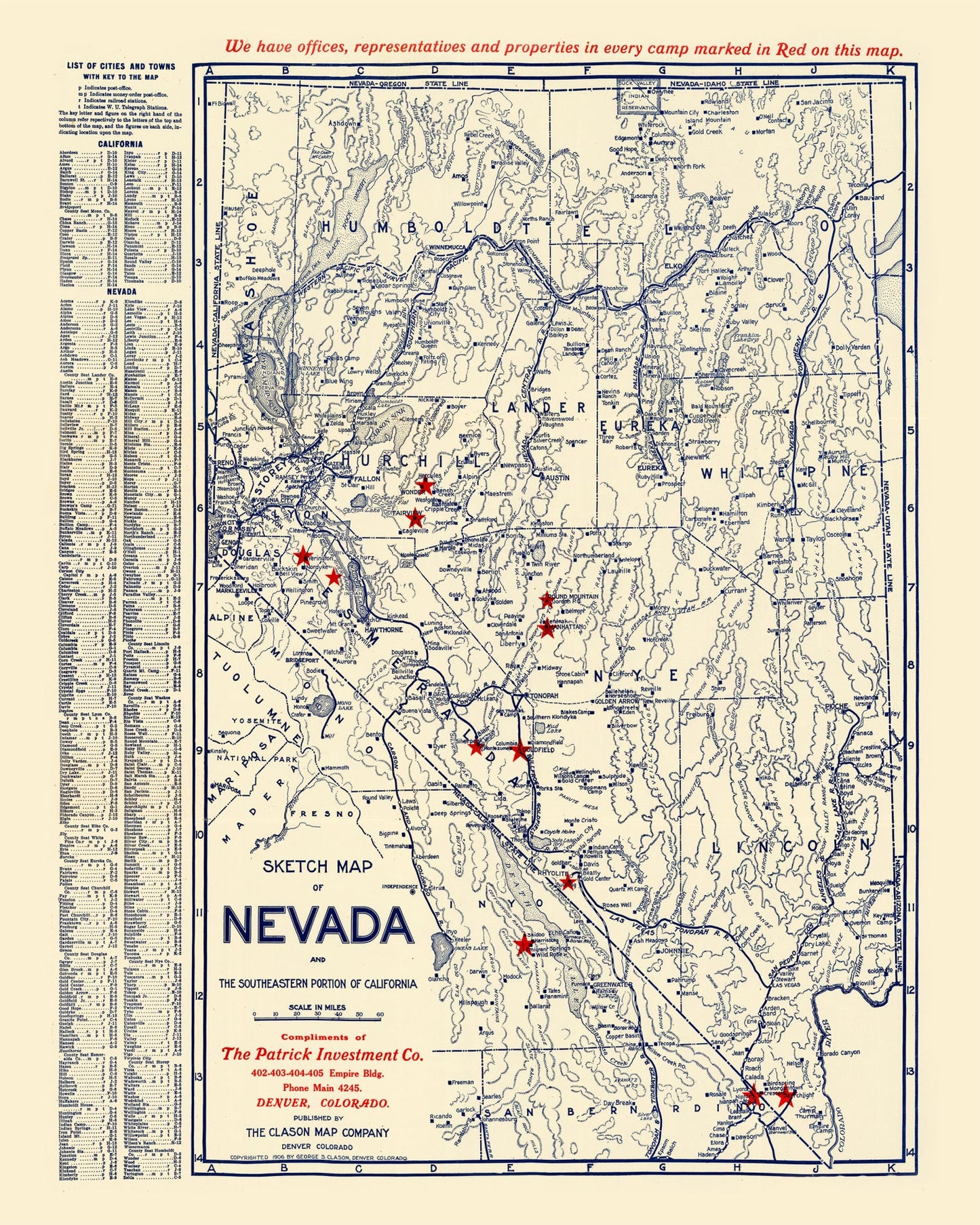 Vintage Map of Nevada, 1906