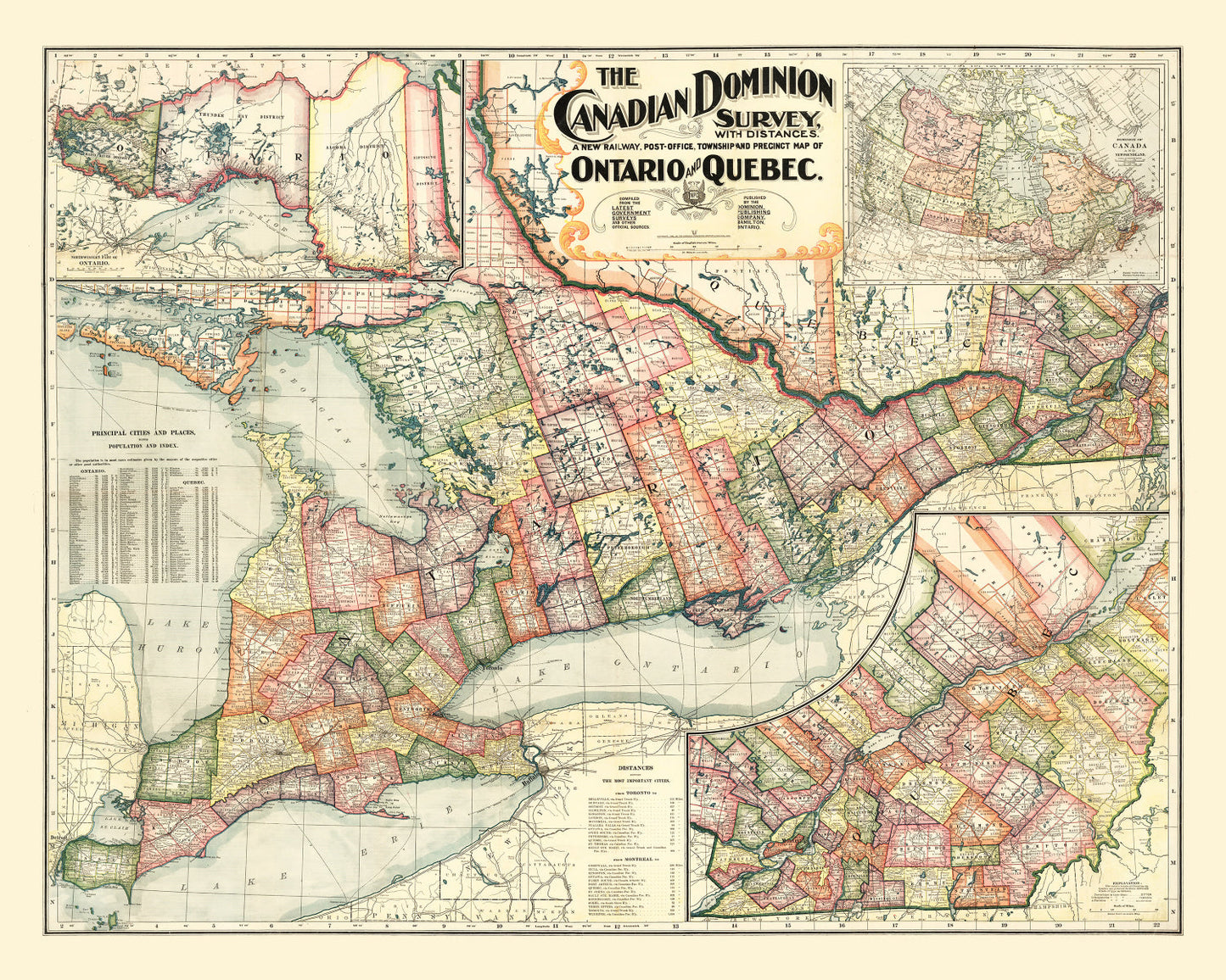Vintage Map of Ontario, Canada, 1899