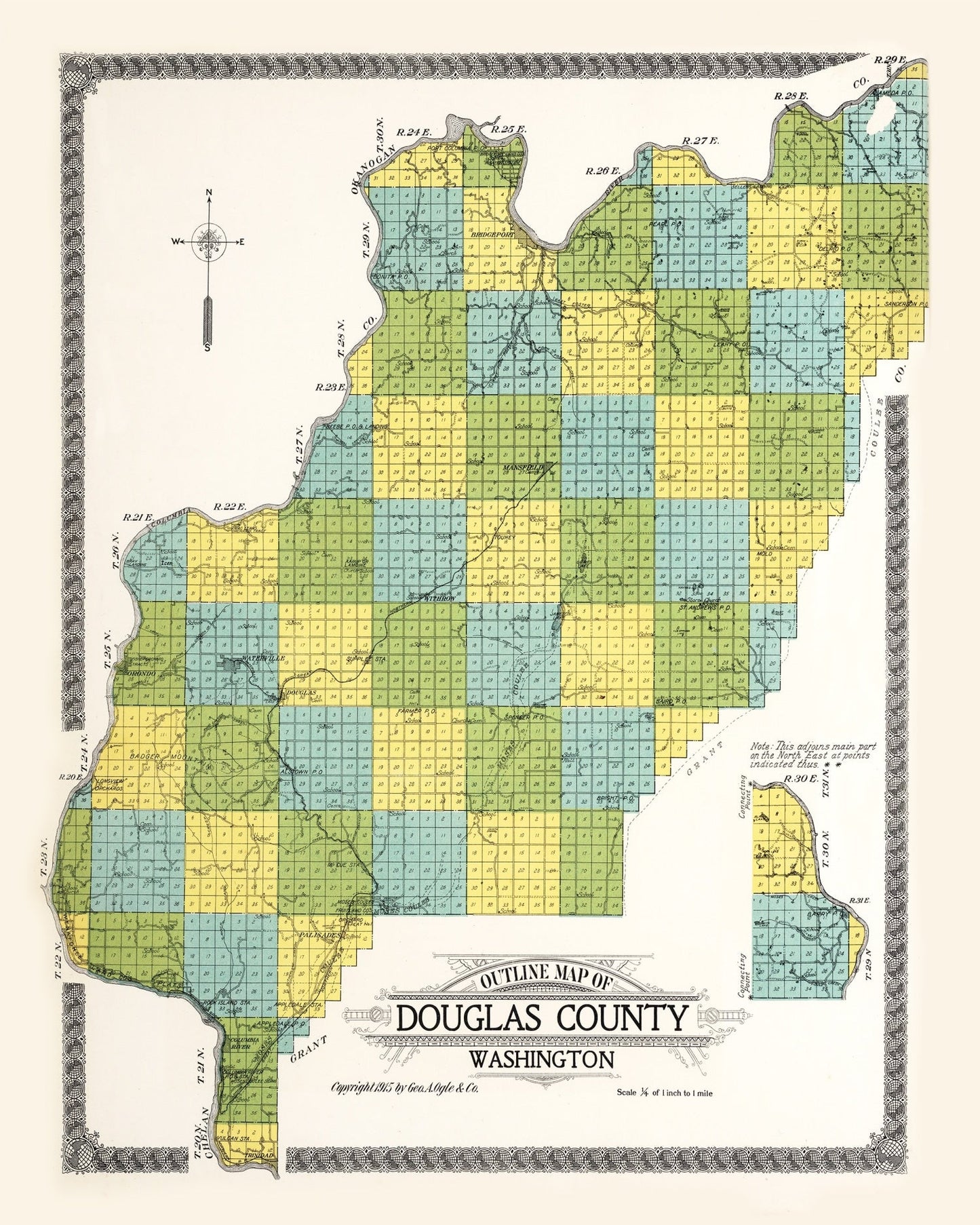 Vintage Map of Douglas County, Washington, 1915