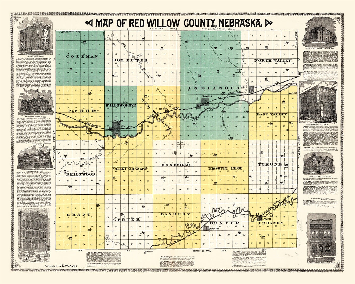Vintage Map of Red Willow County, Nebraska, 1890