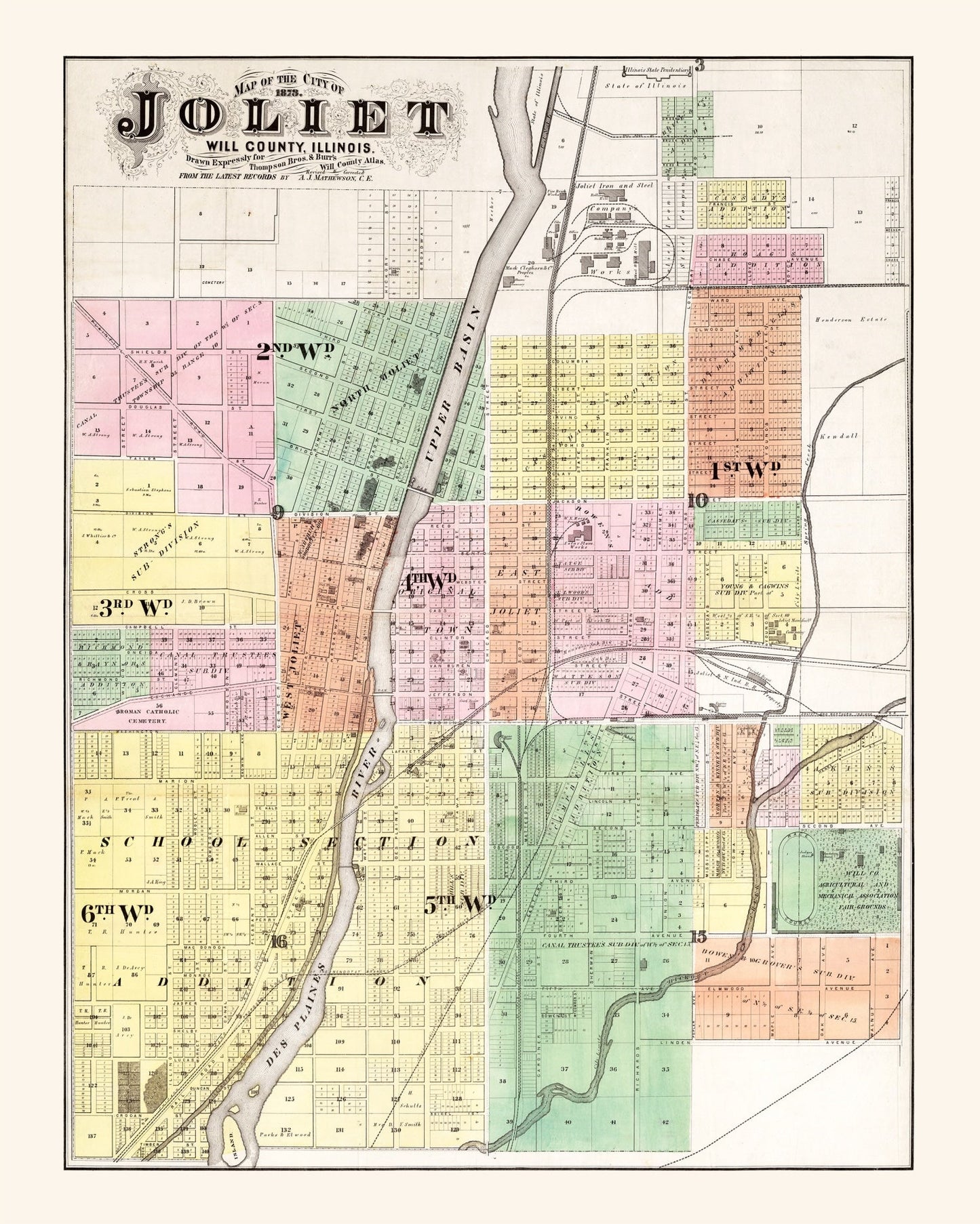 Vintage Map of Will County, Illinois, 1873