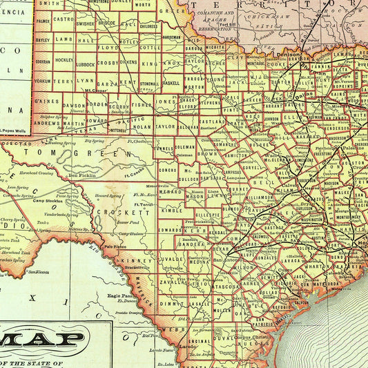 Vintage Map of Texas County, 1876